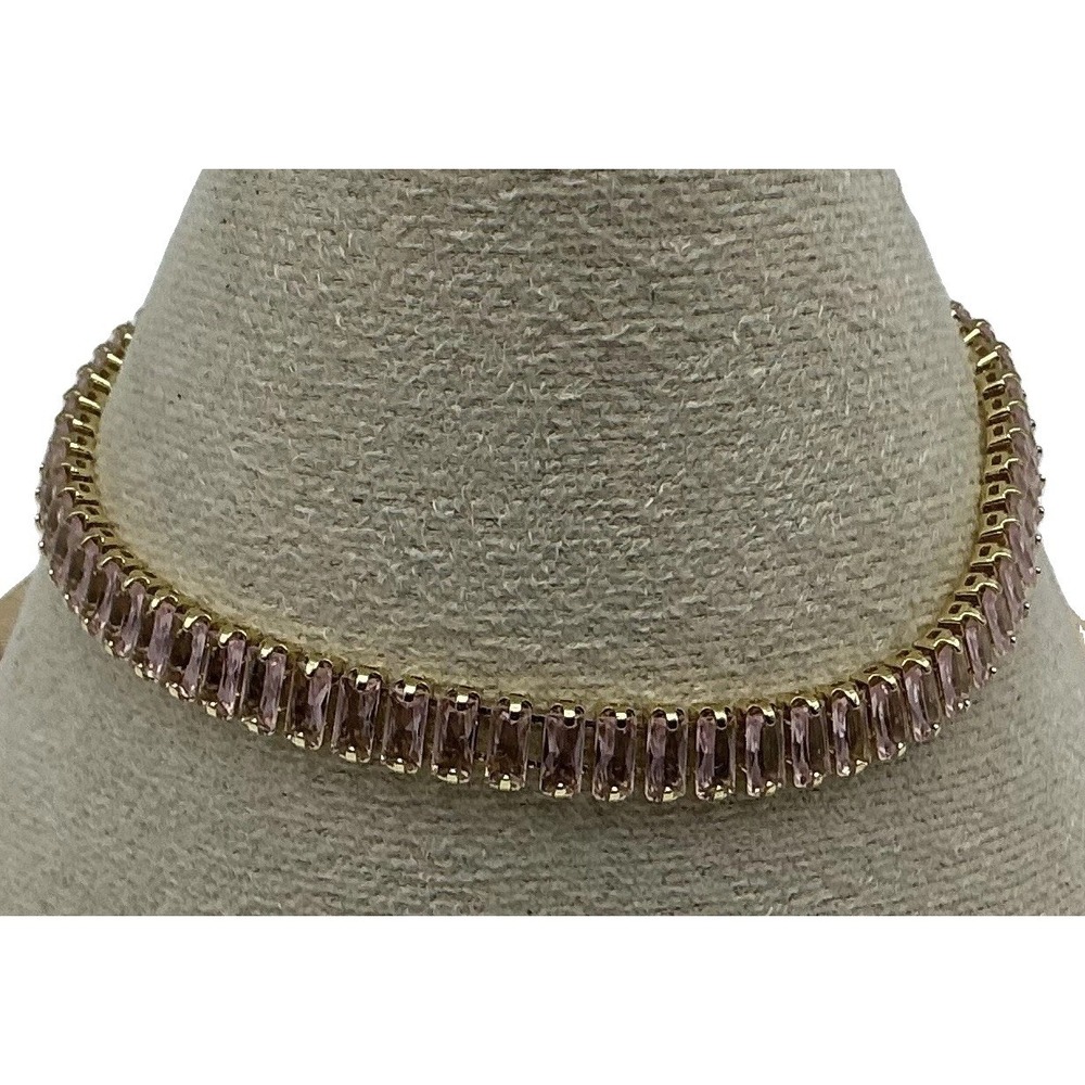 18K Gold Plated Pink Baguette Tennis Bracelet Waterproof 6.5" Brass NW